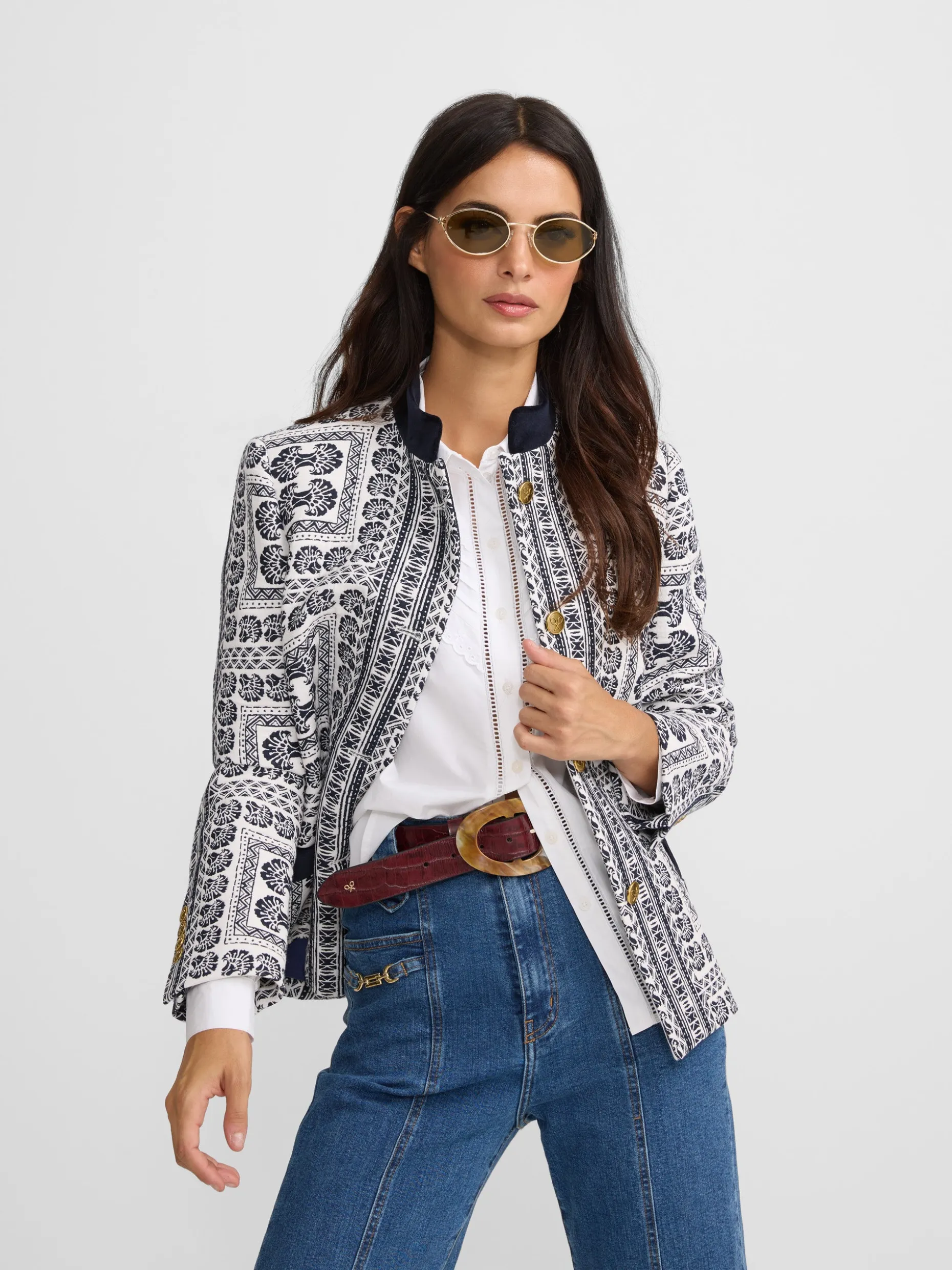 Americana jacquard motivos azul marino