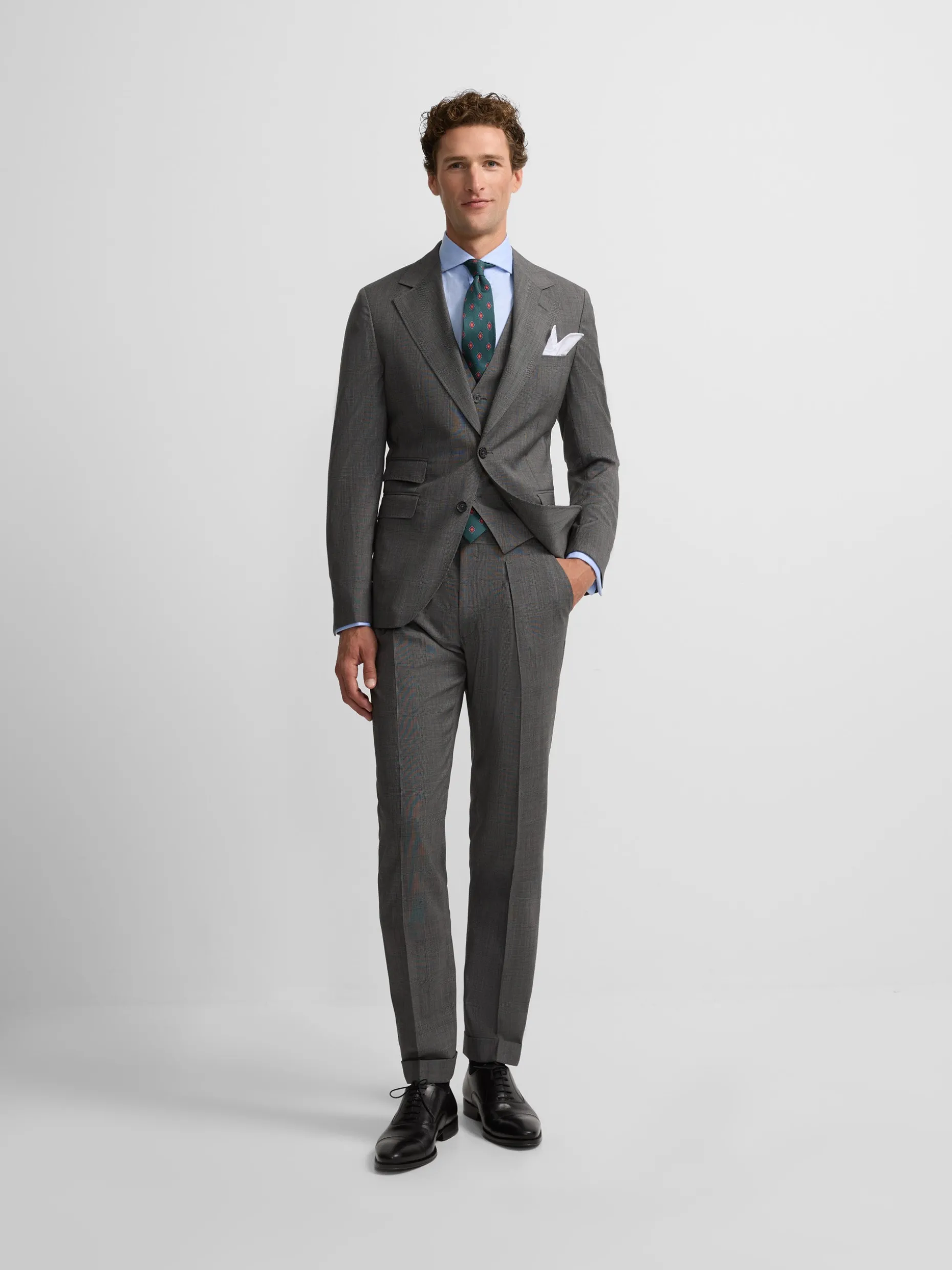 Americana traje clasico principe de gales gris