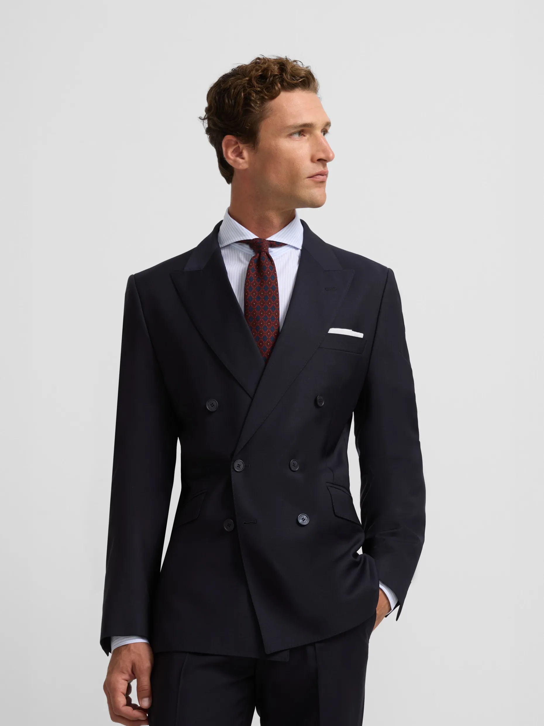 Americana traje cruzado stretch azul marino