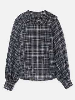 Blusa chorreras cuadros negros