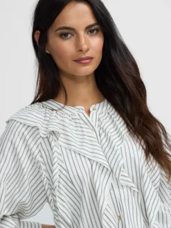 Blusa chorreras rayas blanca