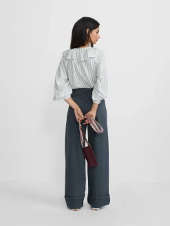 Blusa chorreras rayas blanca