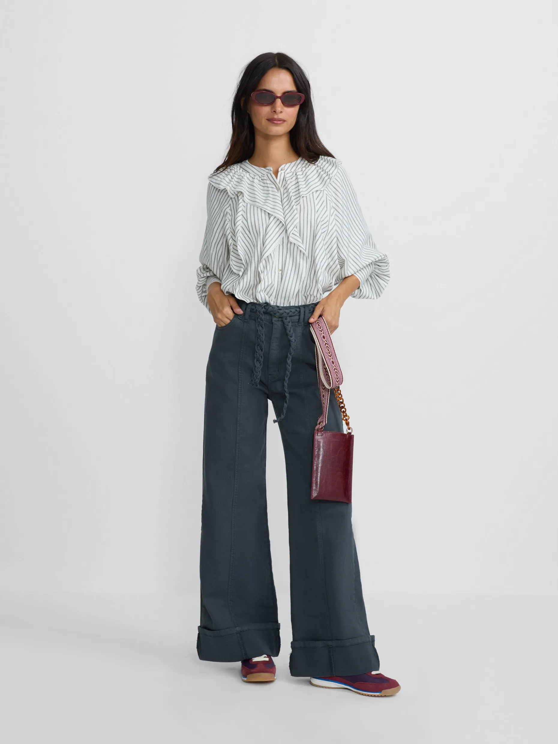 Blusa chorreras rayas blanca