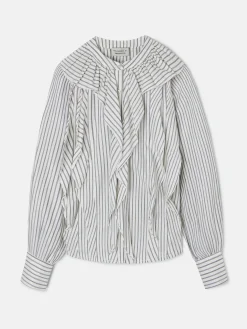 Blusa chorreras rayas blanca