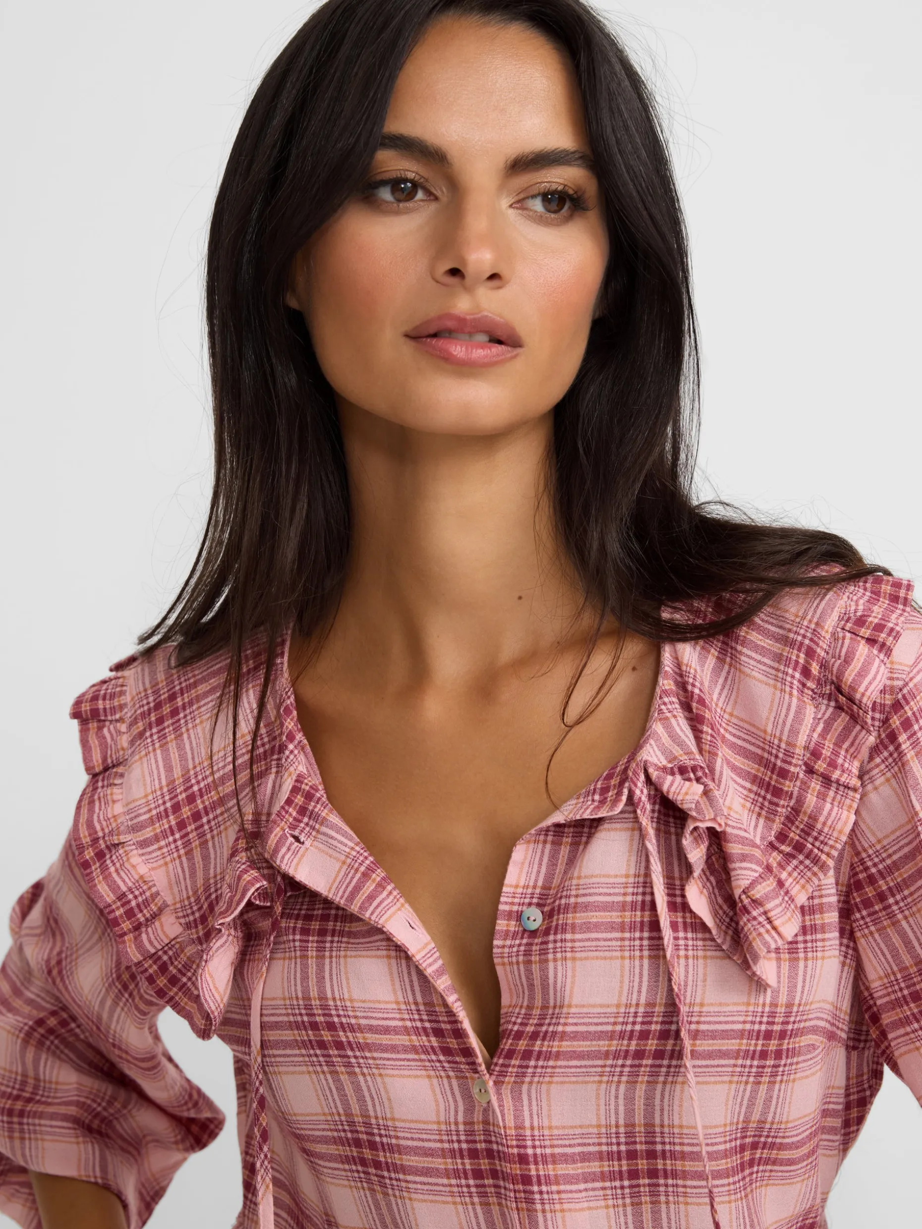 Blusa cuello bobo cuadros rosas