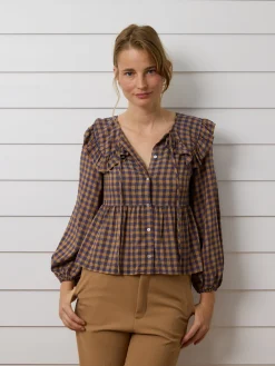 Blusa cuello bobo vichy azul