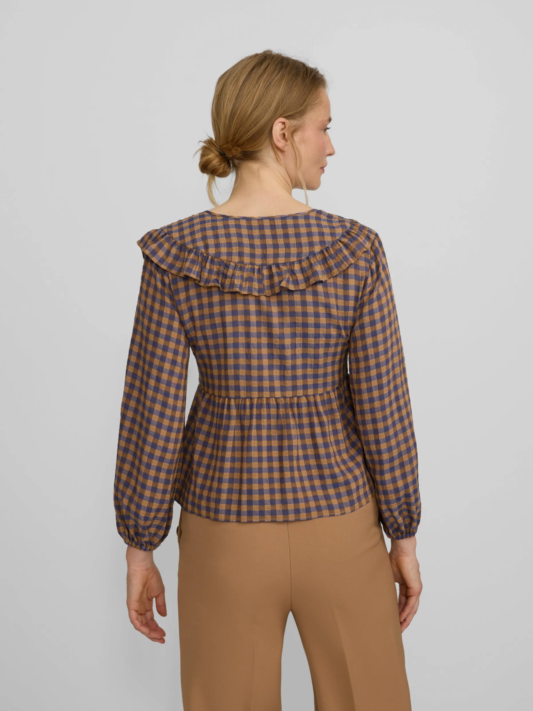 Blusa cuello bobo vichy azul