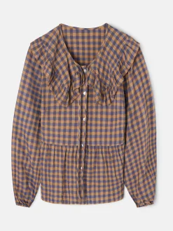 Blusa cuello bobo vichy azul