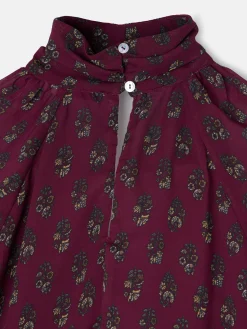 Blusa cuello estampado motivos burdeos