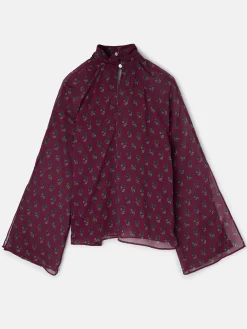 Blusa cuello estampado motivos burdeos