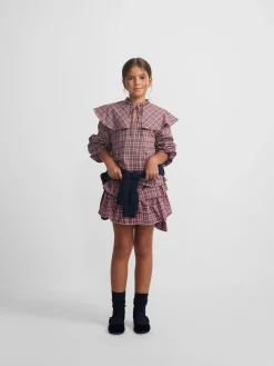 Blusa girl volante cuadros morados y rosas