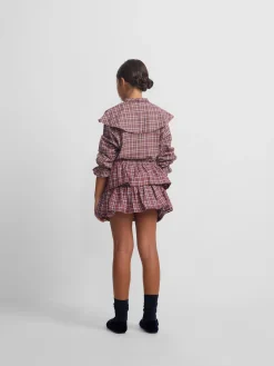 Blusa girl volante cuadros morados y rosas