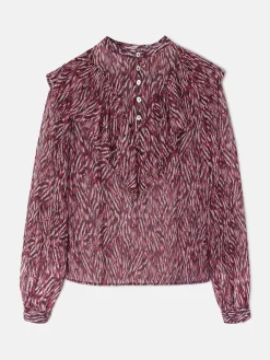 Blusa volante estampado animal print burdeos