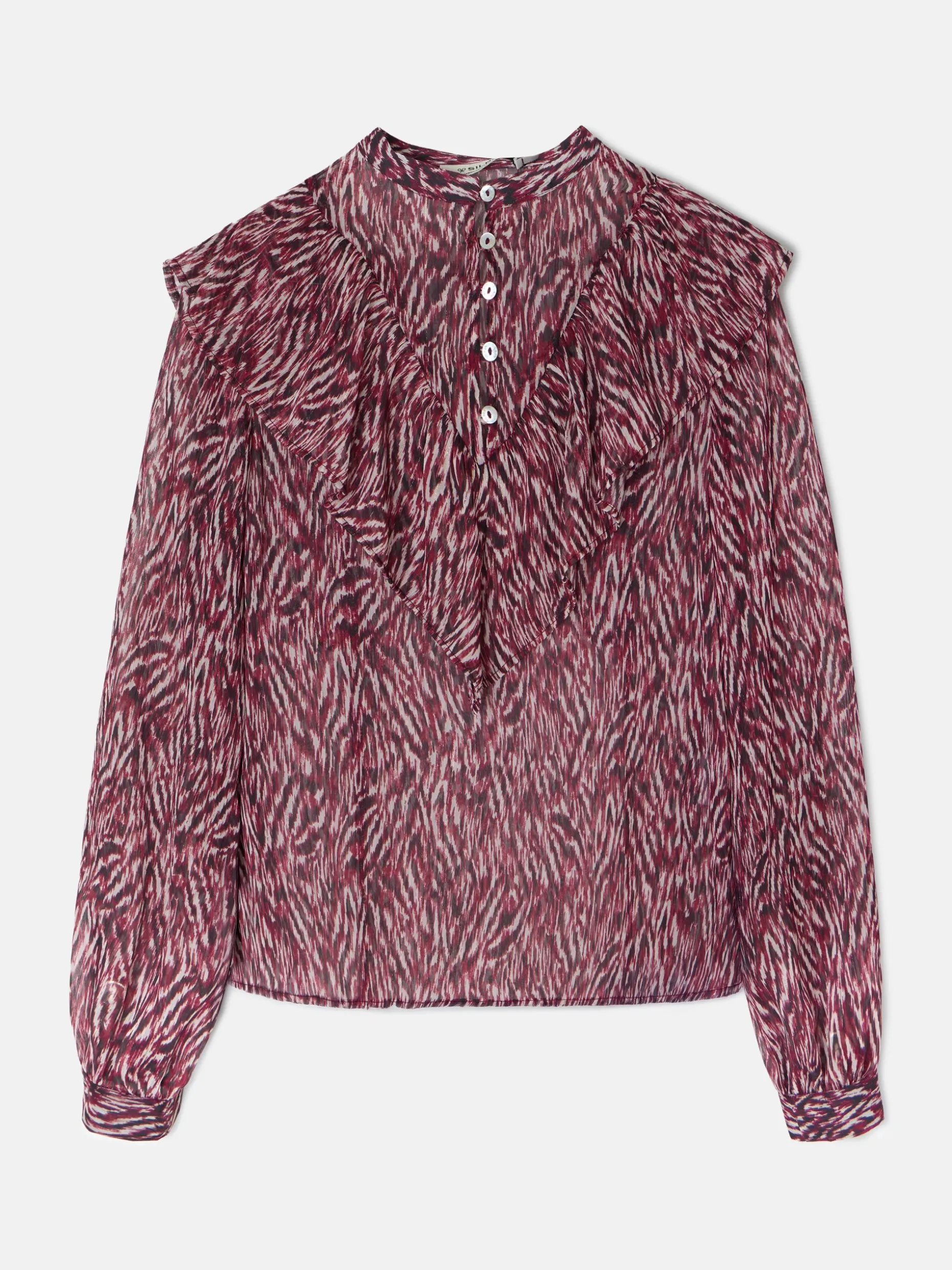 Blusa volante estampado animal print burdeos