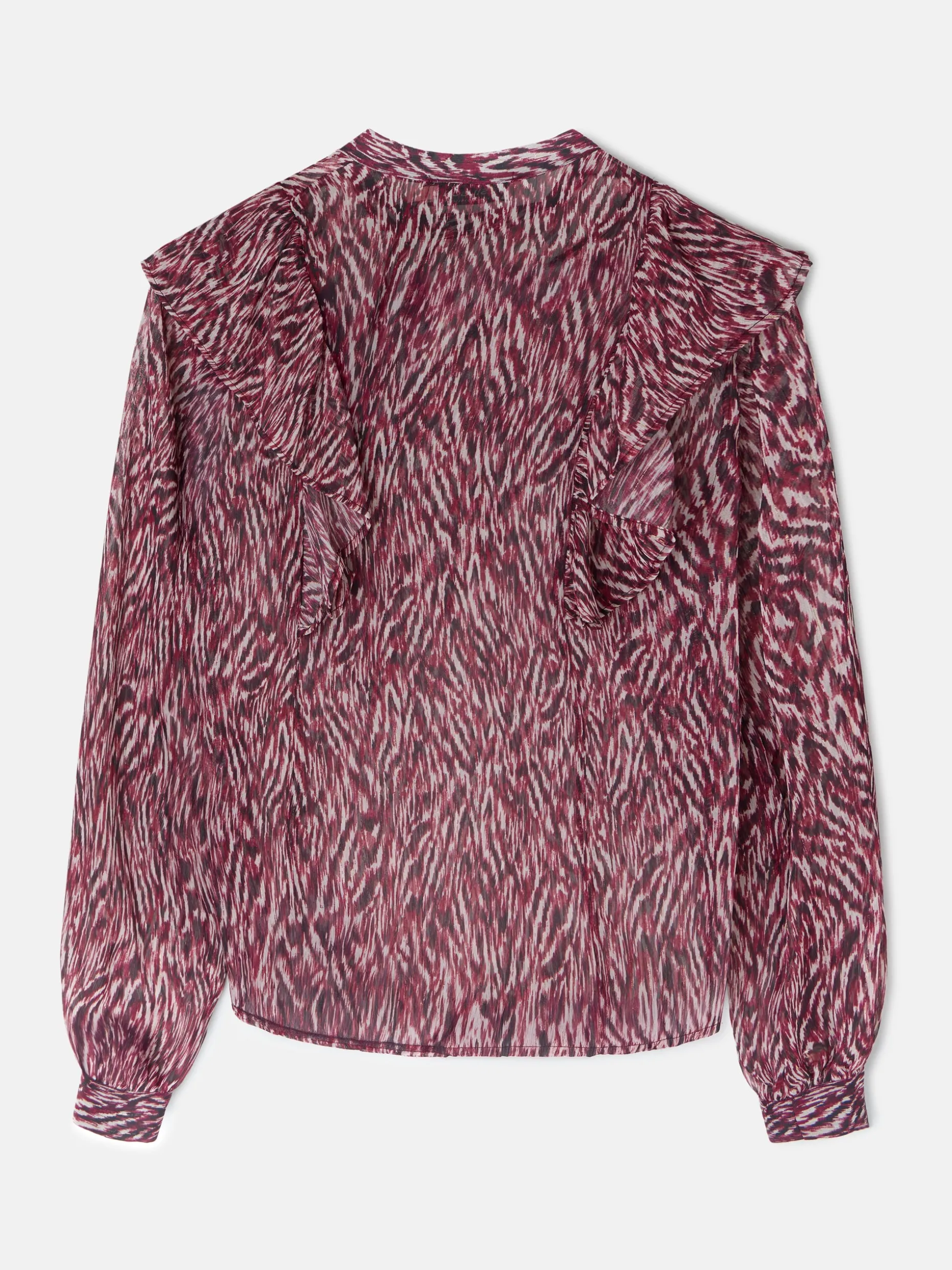 Blusa volante estampado animal print burdeos