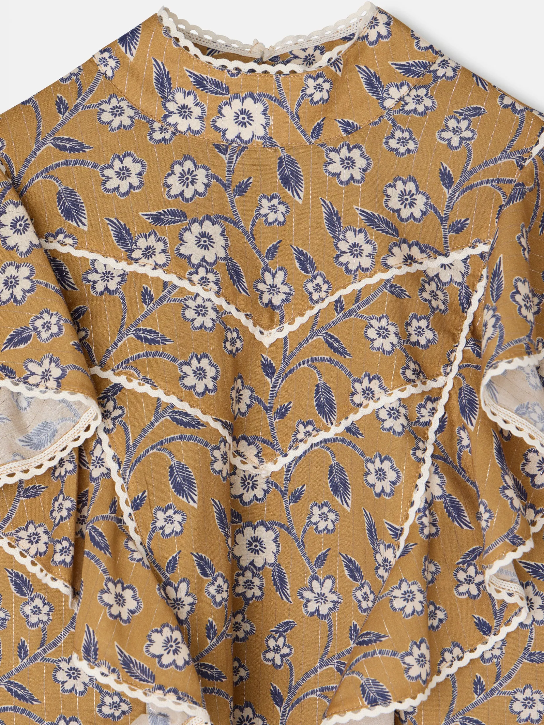 Blusa volantes estampado flores camel