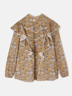 Blusa volantes estampado flores camel