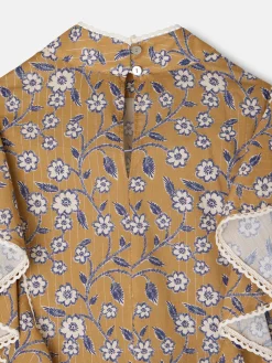 Blusa volantes estampado flores camel