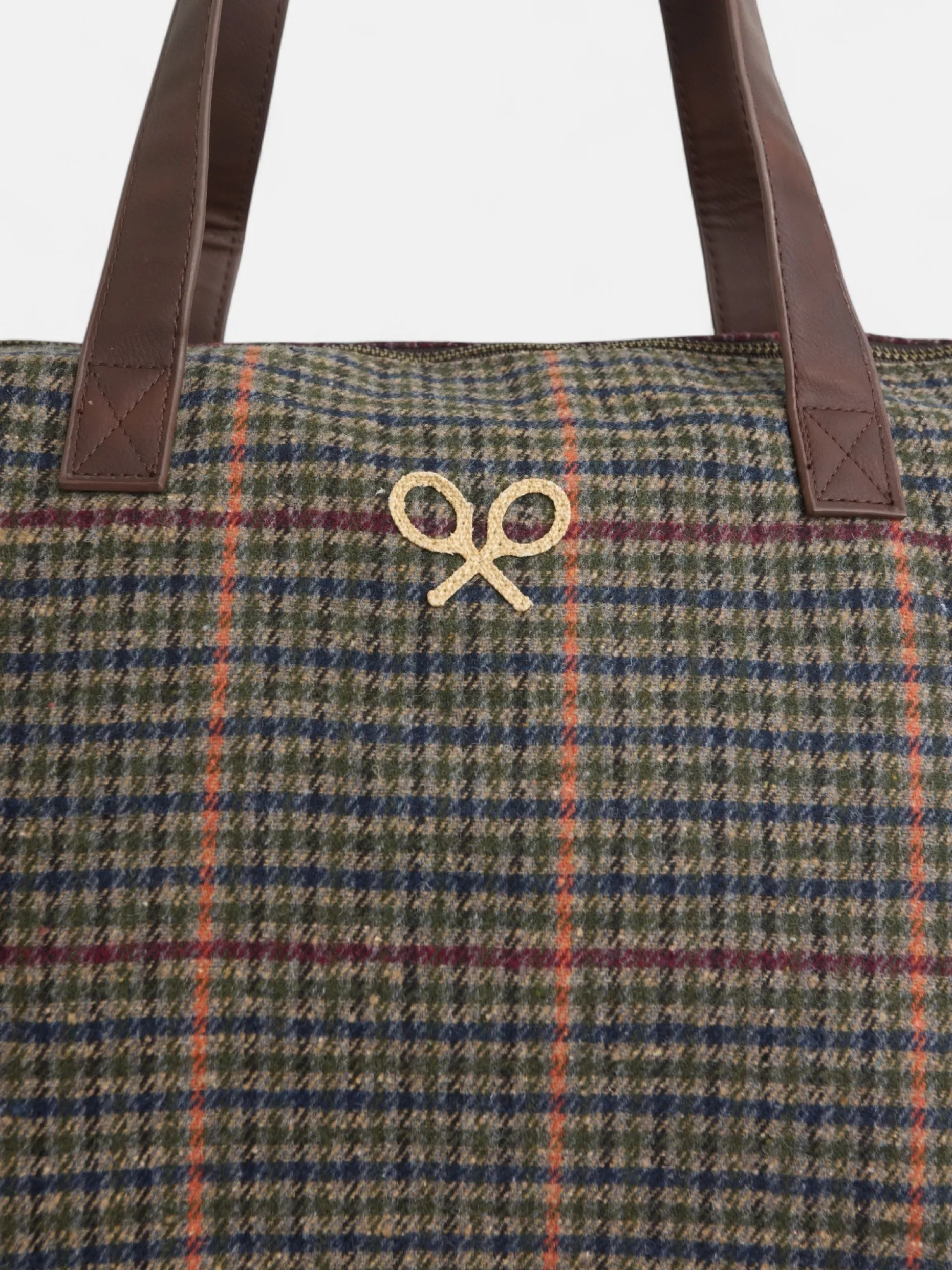 Bolsa de viaje casual tejido cuadros marron