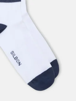 Calcetin sport blanco rayas marino