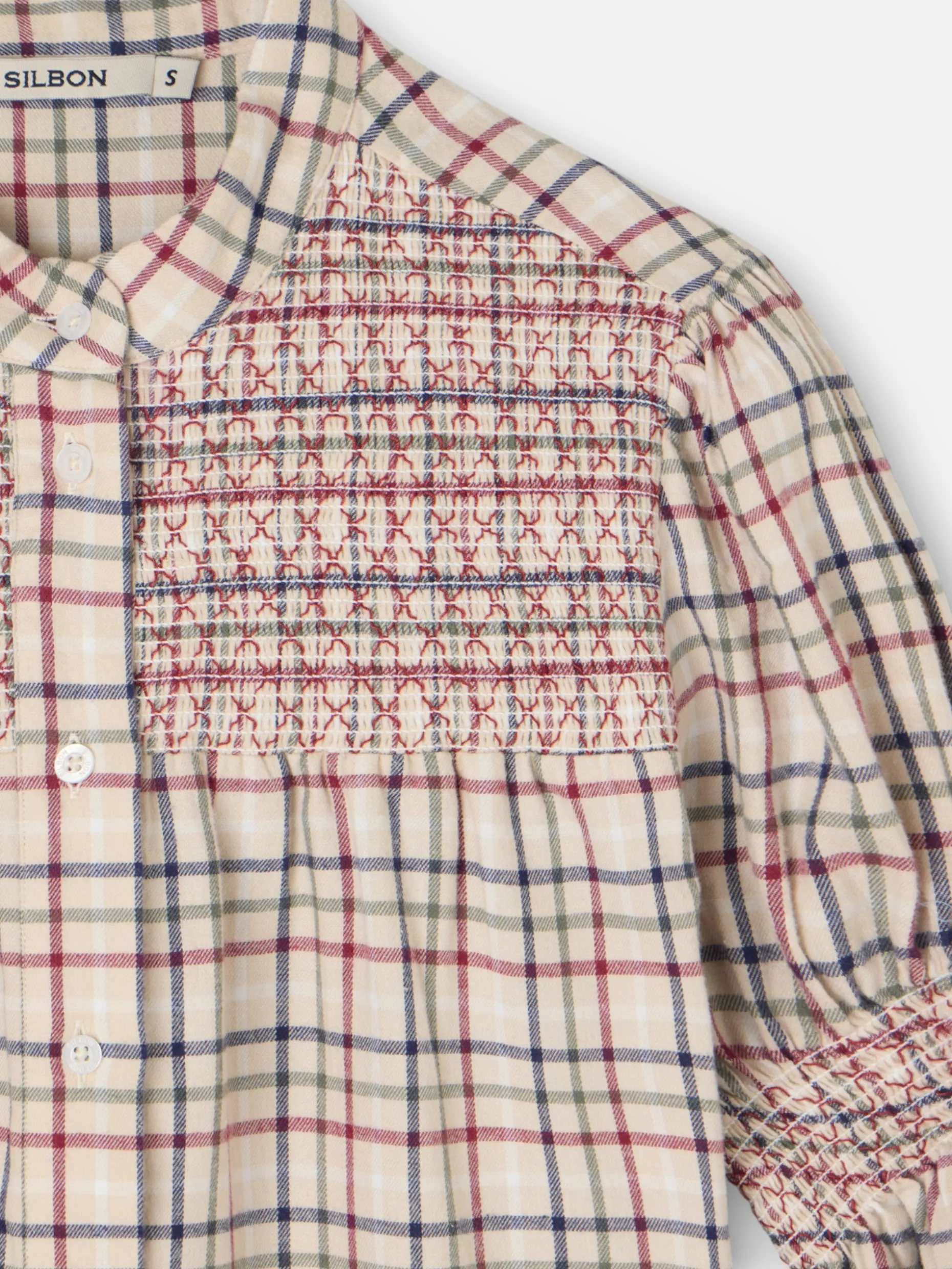 Camisa fruncidos cuadros granate y azul