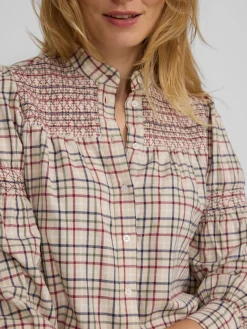 Camisa fruncidos cuadros granate y azul