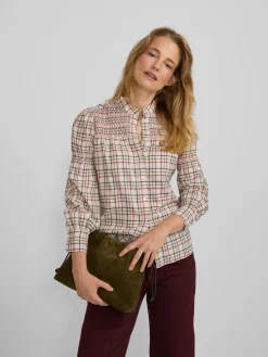Camisa fruncidos cuadros granate y azul