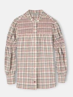 Camisa fruncidos cuadros granate y azul