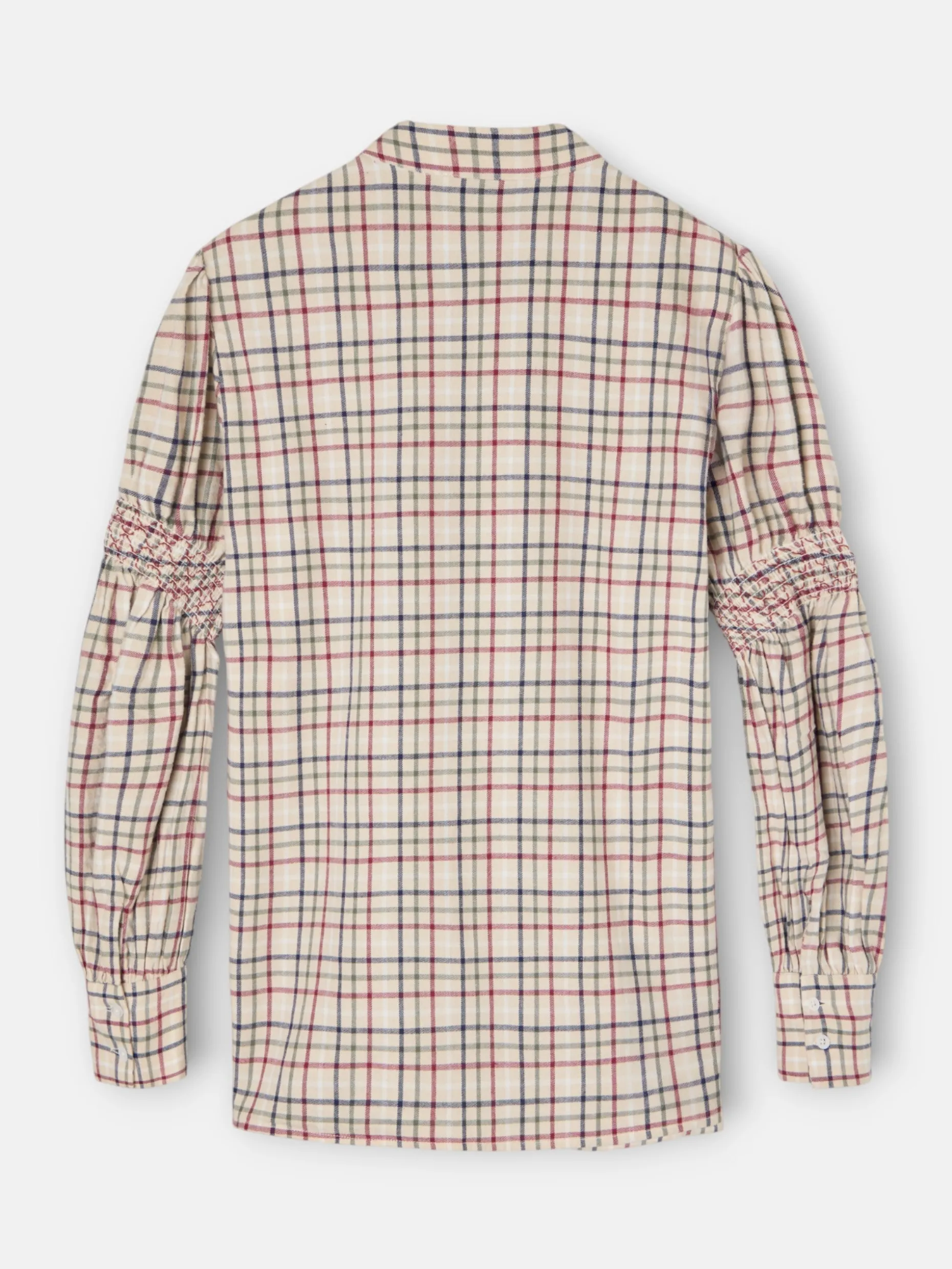 Camisa fruncidos cuadros granate y azul