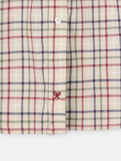 Camisa fruncidos cuadros granate y azul