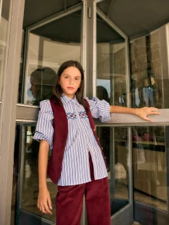 Camisa girl fruncidos rayas azul y blanca
