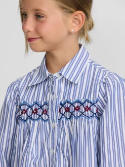 Camisa girl fruncidos rayas azul y blanca