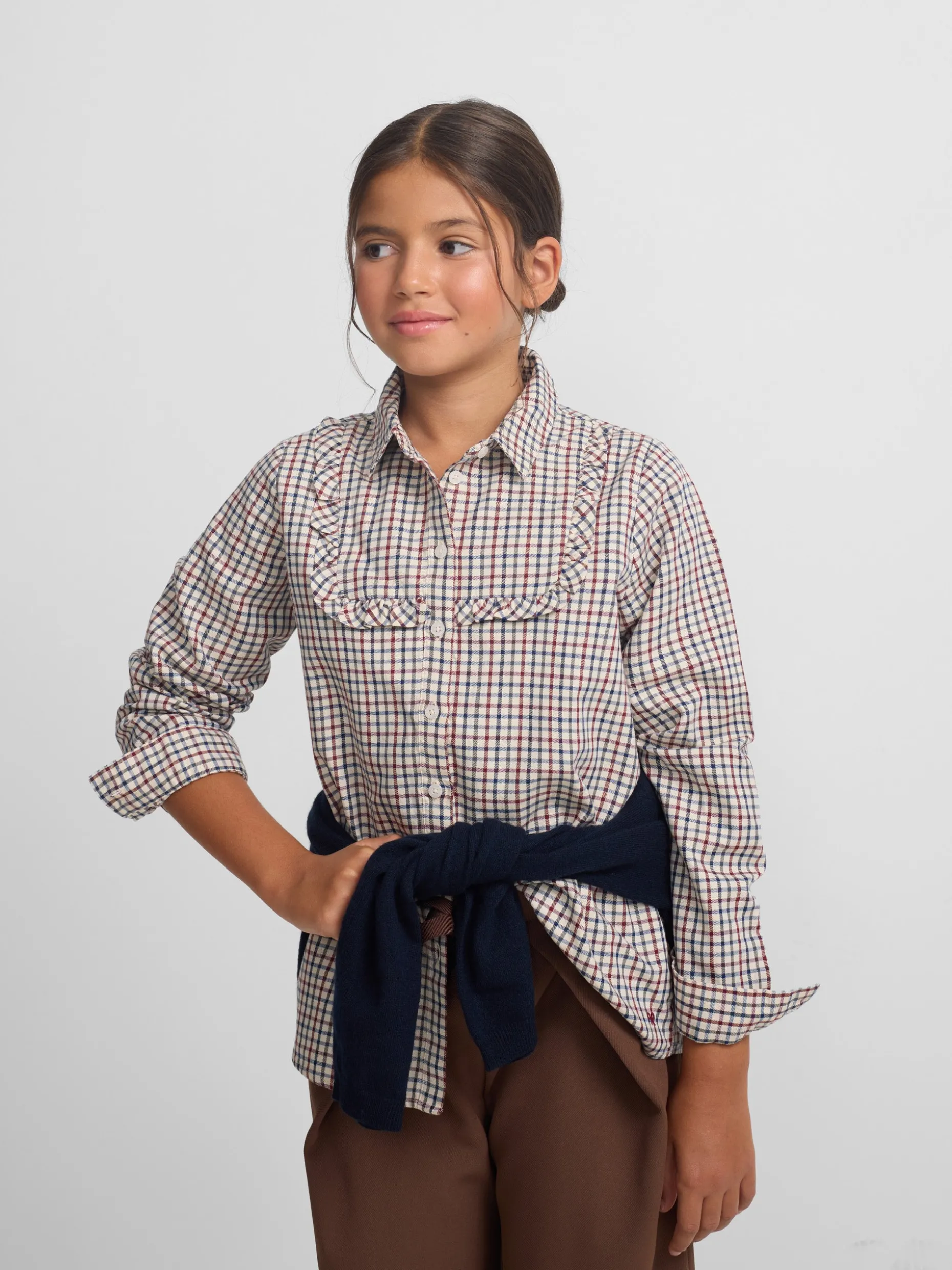 Camisa girl volante cuadros azul y rojo