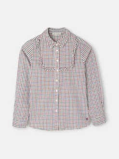 Camisa girl volante cuadros azul y rojo