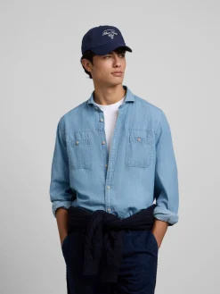 Camisa sport denim bolsillos azul claro