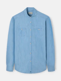 Camisa sport denim bolsillos azul claro