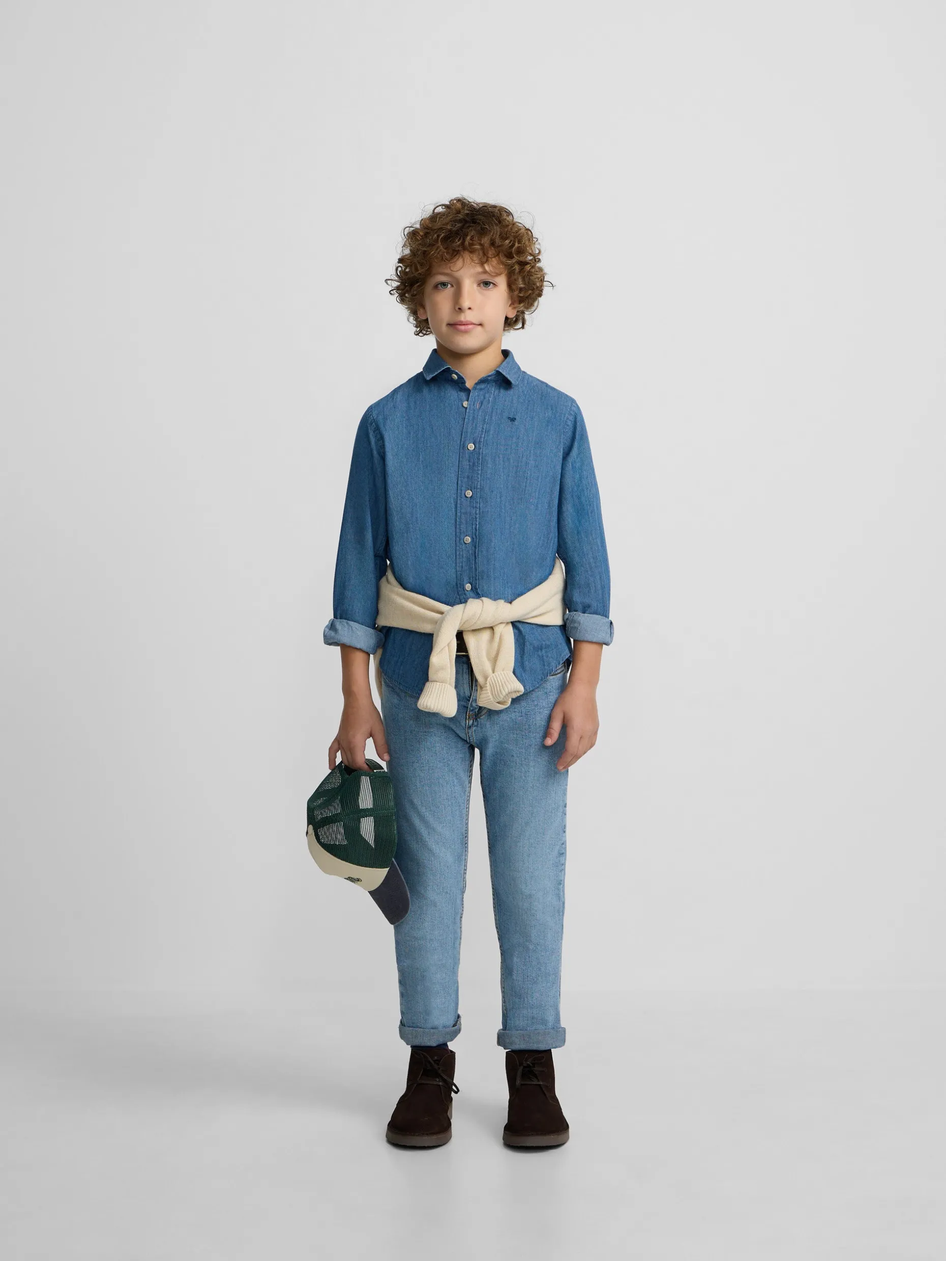 Camisa sport kids clasica denim azul claro