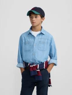 Camisa sport kids denim bolsillos azul claro