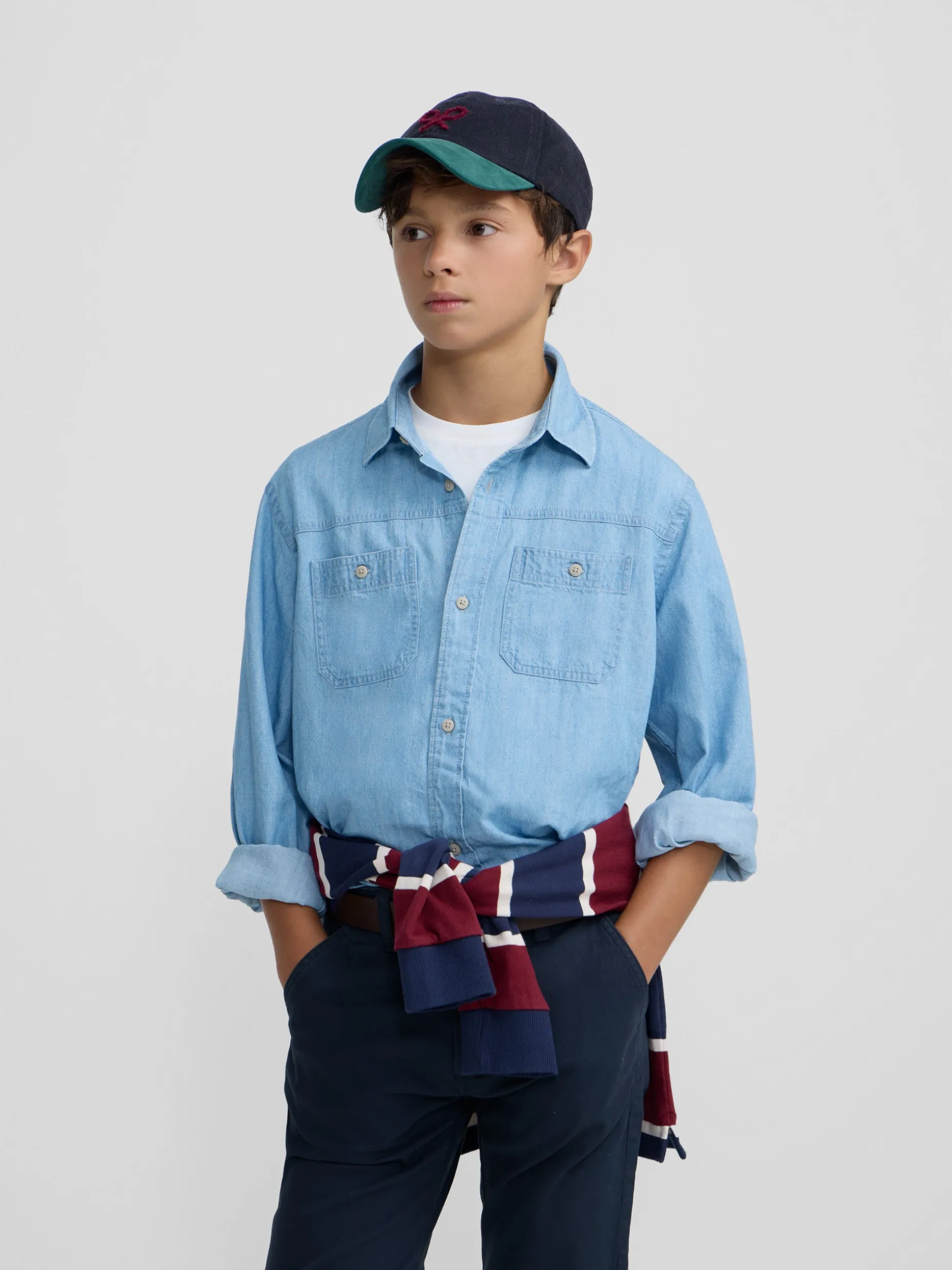 Camisa sport kids denim bolsillos azul claro