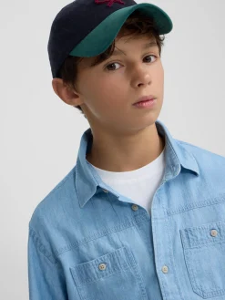 Camisa sport kids denim bolsillos azul claro