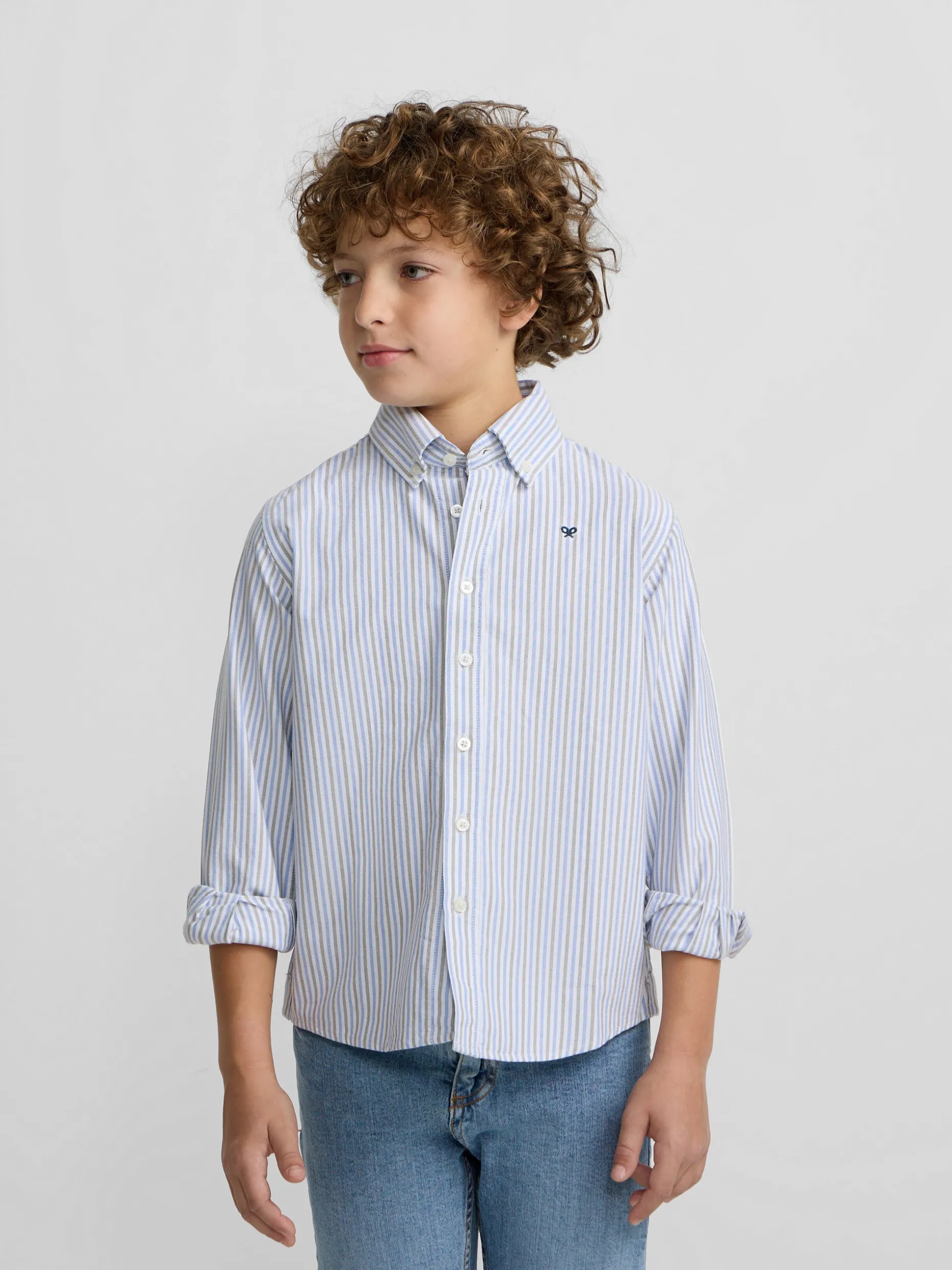 Camisa sport kids oxford rayas azul verde