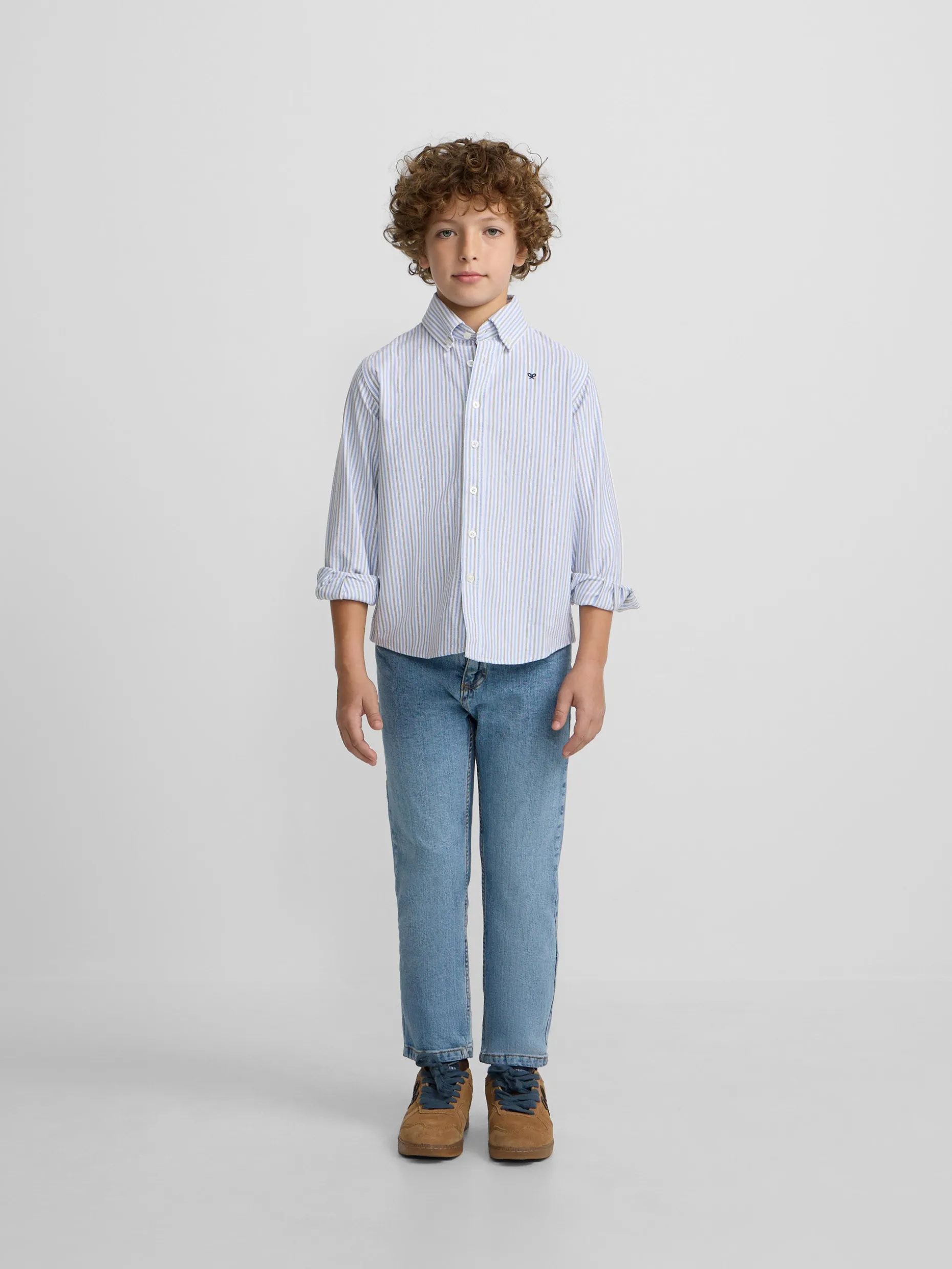 Camisa sport kids oxford rayas azul verde