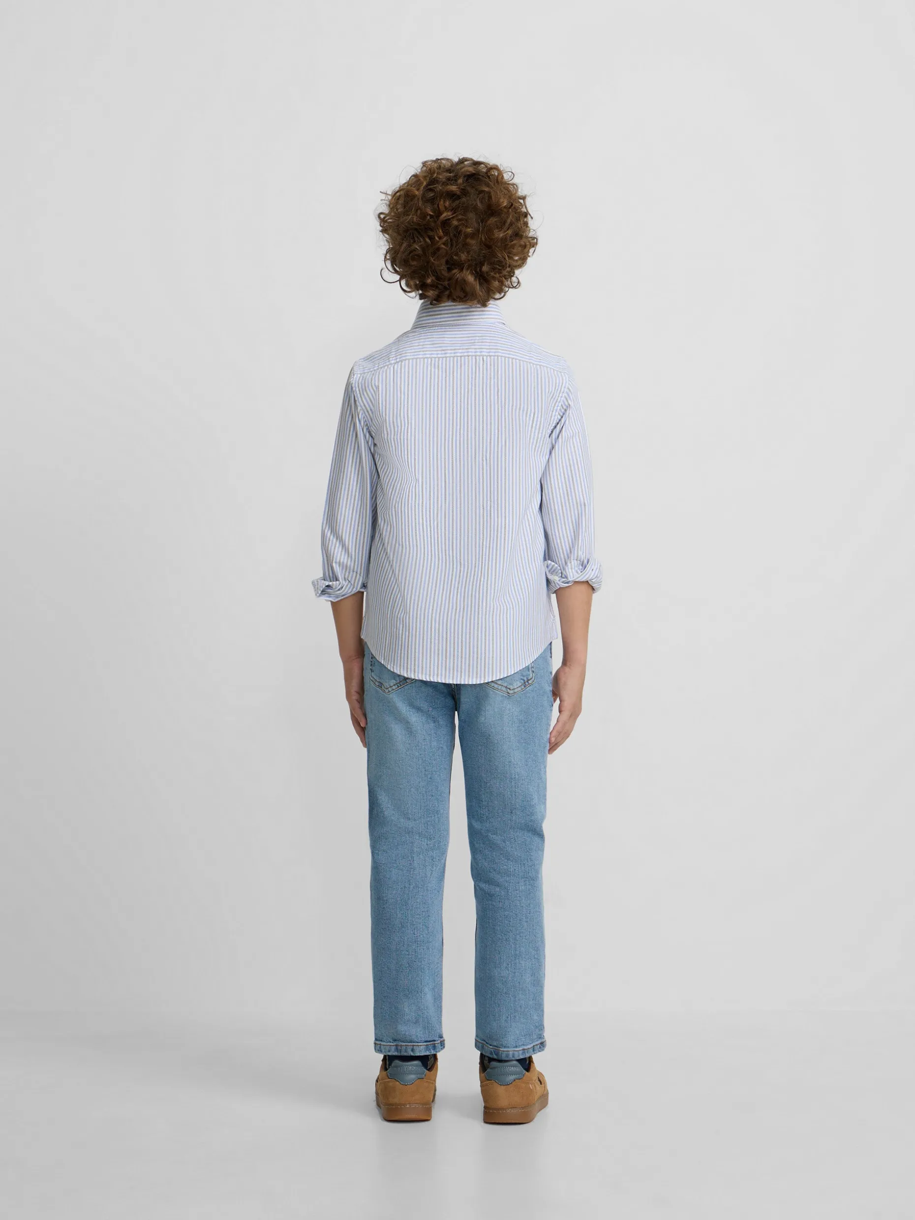 Camisa sport kids oxford rayas azul verde