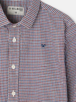 Camisa sport kids warm cuadrito bicolor burdeos marino