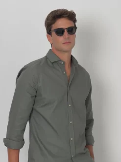 Camisa sport miniestructura verde oscuro