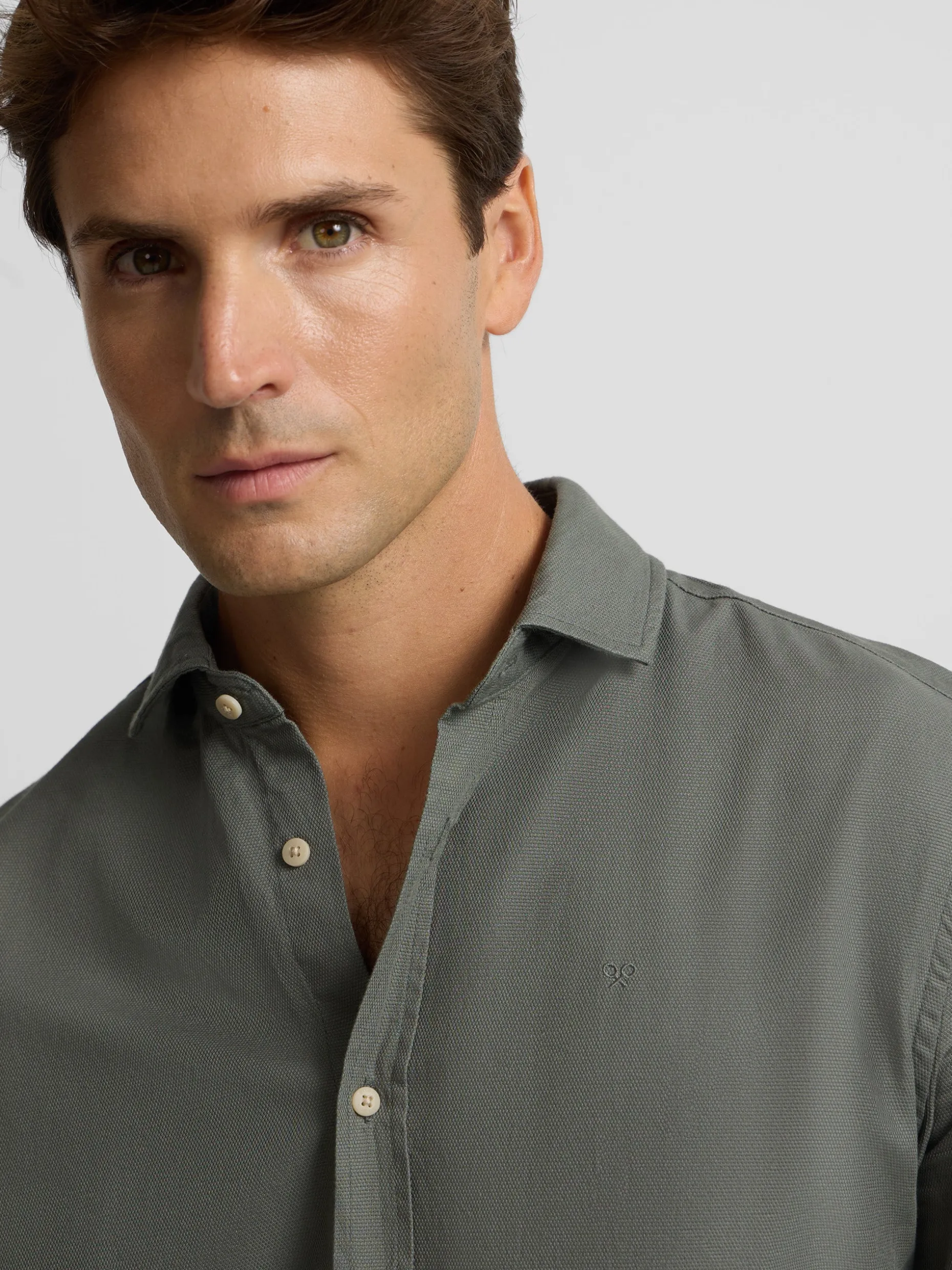 Camisa sport miniestructura verde oscuro