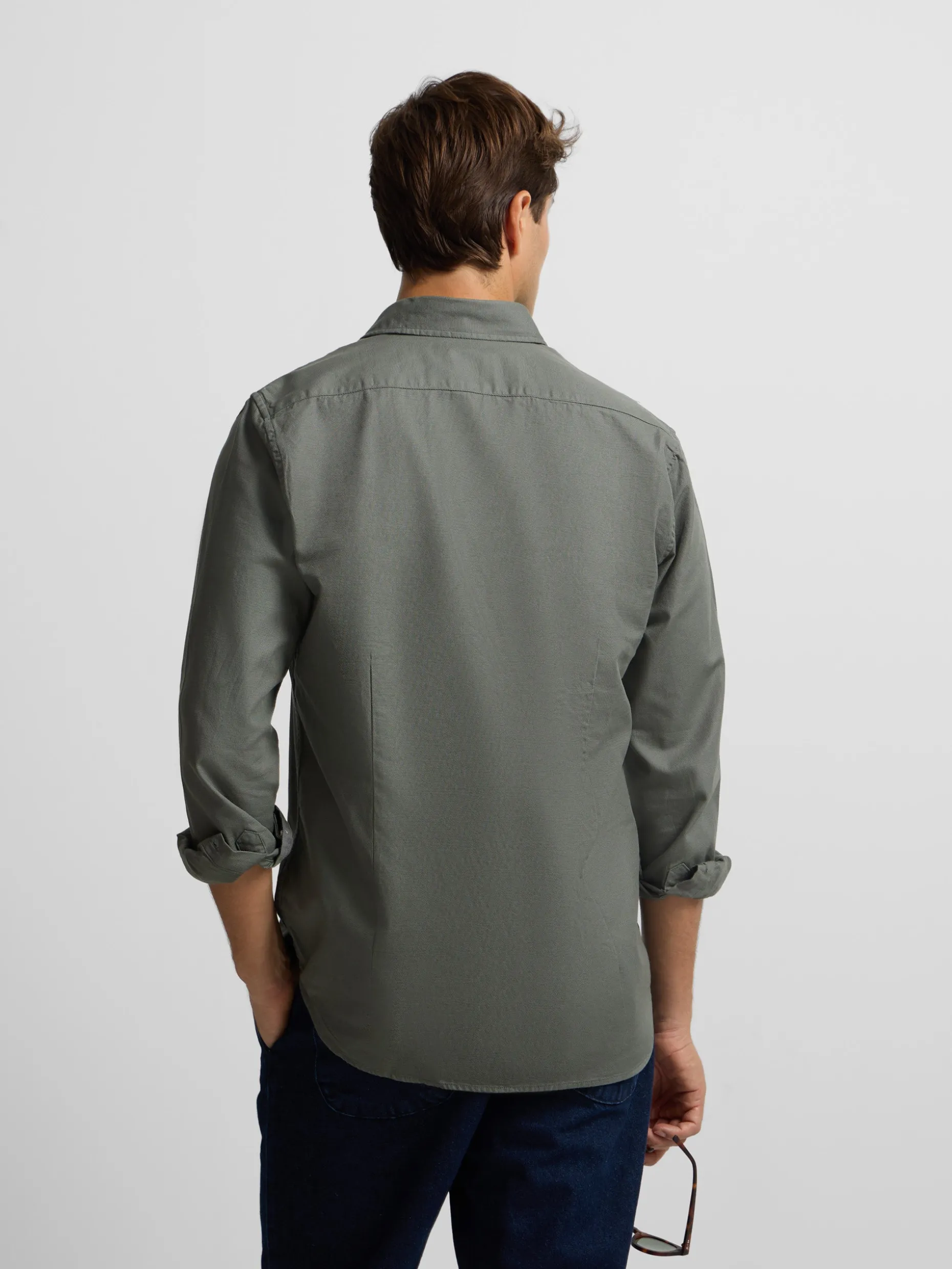 Camisa sport miniestructura verde oscuro