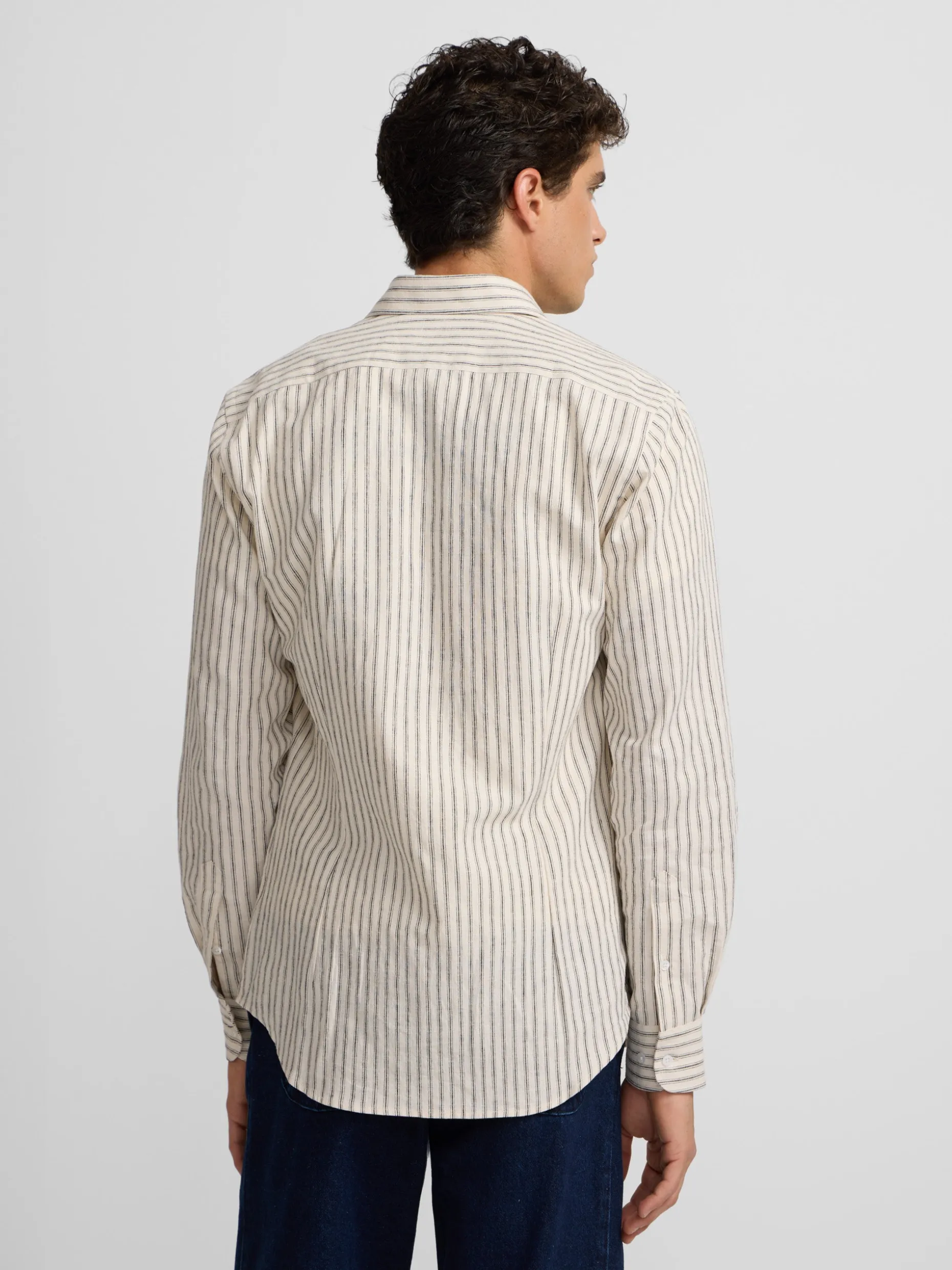 Camisa sport minilogo rayas verticales beige