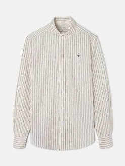 Camisa sport minilogo rayas verticales beige