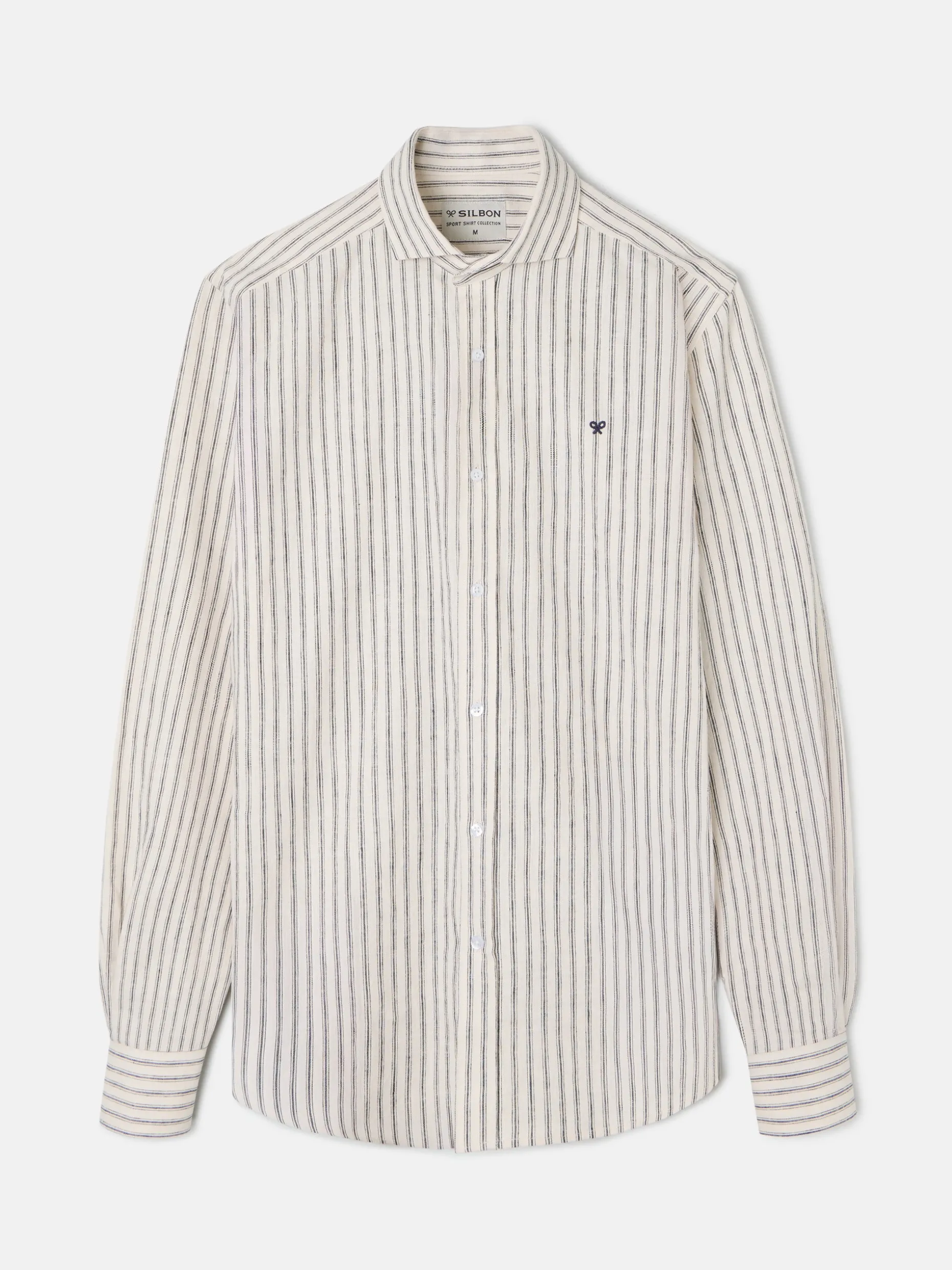 Camisa sport minilogo rayas verticales beige